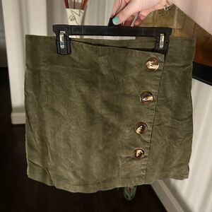 Altar’d State Olive Green Button-Front Suede Skirt